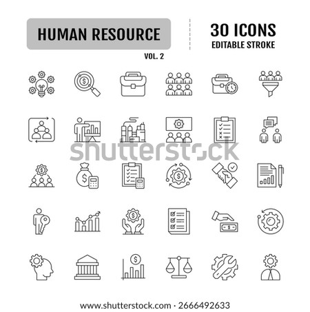 Human Resources line editable icon set. Containing HR, Human Resources, Recruitment, Employment, business, office, company, management and more. Vector illustration