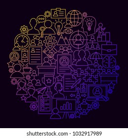 Human Resources Line Icon Circle Concept. Vector Illustration of Management Objects.