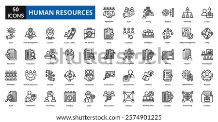 Human Resources line icon collection set. Includes talent, opportunity, efficiency, skill, supply, solution, system, control, source