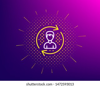 Human Resources line icon. Halftone pattern. User Profile sign. Male Person silhouette symbol. Refresh or Update sign. Gradient background. Human Resources line icon. Yellow halftone pattern. Vector