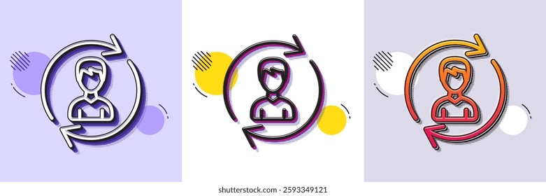 Human Resources line icon. Halftone dotted pattern. Gradient icon with grain shadow. User Profile sign. Male Person silhouette symbol. Refresh or Update sign. Line human Resources icon. Vector