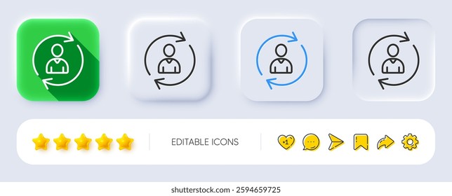 Human Resources line icon. Neumorphic, Flat shadow, 3d buttons. User Profile sign. Person silhouette symbol. Refresh or Update sign. Line person info icon. Social media icons. Vector