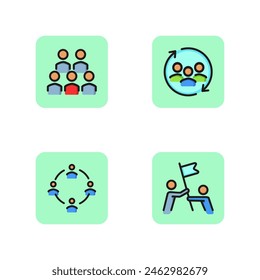 Conjunto de iconos de línea de recursos humanos. Empleados, rotación laboral, ciclo de trabajo y negocios ganan. Concepto de comunidad de trabajo. Ilustración vectorial para el Diseño web