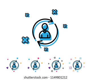 Human Resources line icon. User Profile sign. Person silhouette symbol. Refresh or Update sign. Line icon with geometric elements. Bright colourful design. Vector