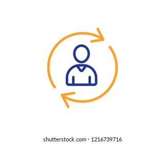 Human Resources line icon. User Profile sign. Person silhouette symbol. Refresh or Update sign. Colorful outline concept. Blue and orange thin line color icon. Person info Vector