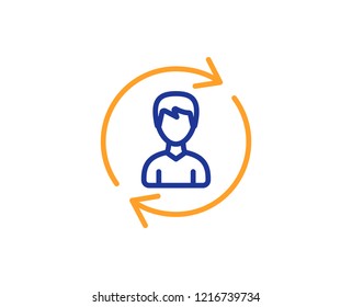 Human Resources line icon. User Profile sign. Male Person silhouette symbol. Refresh or Update sign. Colorful outline concept. Blue and orange thin line color icon. Human Resources Vector