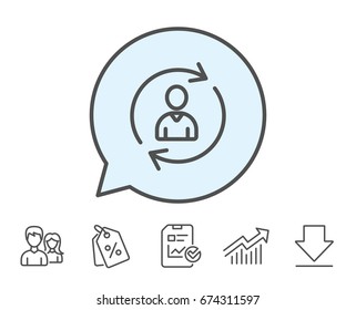 Human Resources line icon. User Profile sign. Person silhouette symbol. Refresh or Update sign. Report, Sale Coupons and Chart line signs. Download, Group icons. Editable stroke. Vector