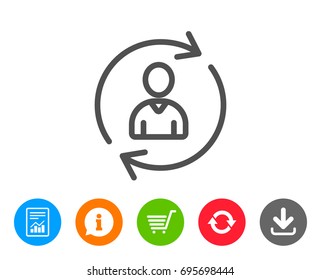 Human Resources line icon. User Profile sign. Person silhouette symbol. Refresh or Update sign. Report, Information and Refresh line signs. Shopping cart and Download icons. Editable stroke. Vector