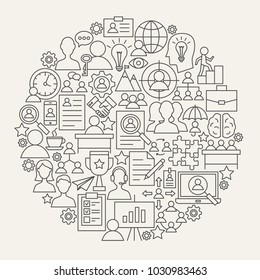 Human Resources Line Icons Circle. Vector Illustration of Management Outline Objects.