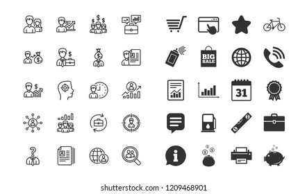 Human Resources line icons. Set of Business Networking, Job Interview and Head Hunting signs. CV, Teamwork and Portfolio symbols. Information, calendar and call phone icons. Vector