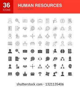 Human Resources Line Web Glyph Icons. Vector Illustration of Business Outline and Solid Symbols. 