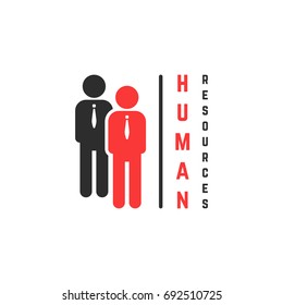 human resources logo with stick men figure. simple flat style trend modern logotype graphic unique idea design isolated on white background. concept of sign of recruiting agency or recruiter emblem