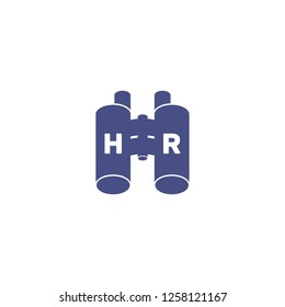 human resources logo, vector illustration, flat silhouette, icon, sticker, binoculars, personnel department, employee search