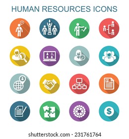 human resources long shadow icons, flat vector symbols