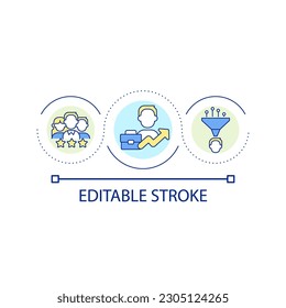 Human resources loop concept icon. Talents hunting. Successful career. Business growth abstract idea thin line illustration. Isolated outline drawing. Editable stroke. Arial font used