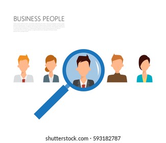 human resources lupe man woman avatar search employee business icon. Vector illustration.