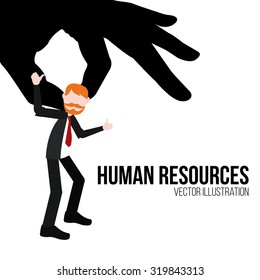 human resources man dangling from one hand illustration over white color background