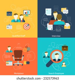 Human Resources Man Woman Personnel Search Selection And Interviewing Candidates Four Flat Icons Composition Abstract Vector Illustration