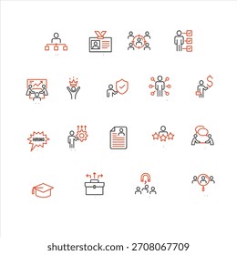 Human resources management and business development thin line icon set for recruitment and corporate strategy