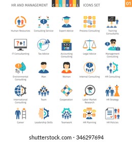 Human Resources And Management Flat Icons Set 01