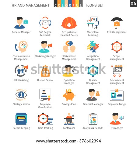 Human Resources And Management Flat Icons Set