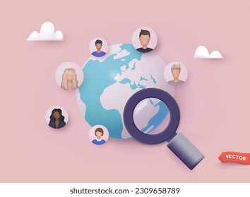 Human resources management and head hunter searching. Social Network and Social Media Concept. 3D Web Vector Illustrations. 