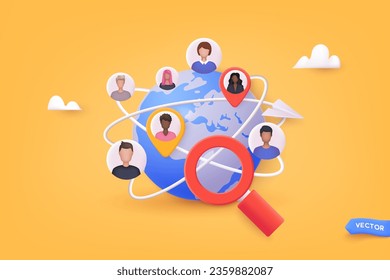 Gestión de recursos humanos y búsqueda de jefes. Concepto de redes sociales y medios sociales. Ilustraciones de vectores Web 3D.