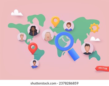 Human resources management and head hunter searching. Social Network and Social Media Concept. 3D Web Vector Illustrations.