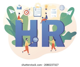 Human Resources management. HR department. Employer hiring candidates. Recruitment agency, employment, headhunting business. Modern flat cartoon style. Vector illustration on white background