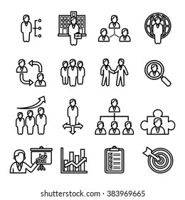 Human resources and management icon set. Line Style stock vector.