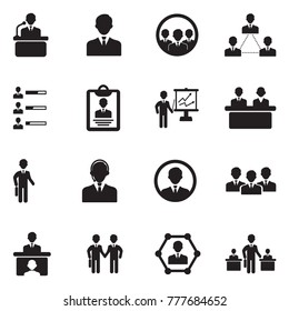 Human Resources And Management Icons. Black Flat Design. Vector Illustration. 