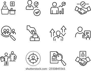 Conjunto de iconos de gestión de recursos humanos Estilo de esquema
