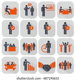 Human resources and management icons set flat