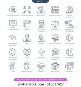 Human Resources And Management Icons Set. Linear style. Vector illustration.