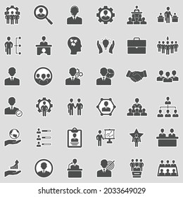 Human Resources And Management Icons. Sticker Design. Vector Illustration.