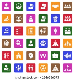 Human Resources And Management Icons. White Flat Collection In Square. Vector Illustration.