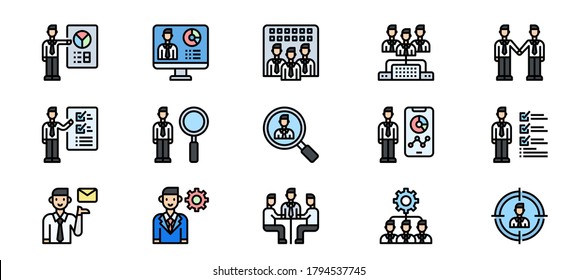 Iconos de personas de color de la línea de administración de recursos humanos 