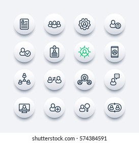 Human Resources And Management Line Icons Set, Personnel, HR, Staff Rotation, Interaction, Resume, Hiring Vector Pictograms