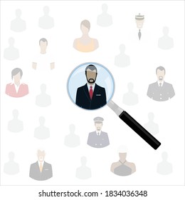 Personalmanagement und Personaleinstellung. Beeindruckende Glassucher. Vektorgrafik