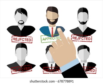 Human resources management select employee. Recruitment, concept of human resources management. CV application. Selecting staff. vector illustration in flat design