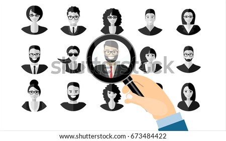 Human resources management select employee. Recruitment, concept of human resources management. CV application. Selecting staff. vector illustration in flat design