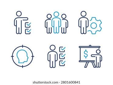 Human Resources and Management thin line icon set. Minimal web icons