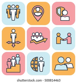 Human resources and management thin line icons set