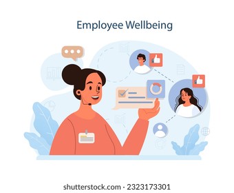 Human resources manager competency. Personnel management specialist. HR manager care and support maintaining employee wellbeing. Flat vector illustration