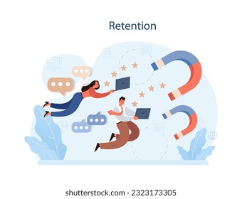 Human resources manager competency. Personnel management specialist. HR manager maintaining employee wellbeing to retent for company. Staff loyalty, workforce protection. Flat vector illustration