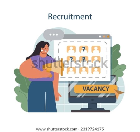 Human resources manager competency. Personnel management specialist. HR manager looking for a job candidate, recruiting and interviewing a potential employee. Flat vector illustration