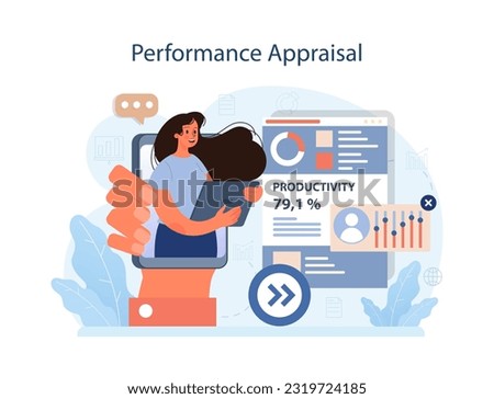 Human resources manager competency. Personnel management specialist. HR manager appraise employees performance and productivity. Flat vector illustration