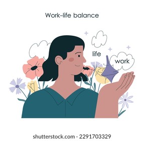 Human resources manager helping employee with work-life balance. Personnel management and mental health assistance. Worker efficiency improvement due to psychological support. Flat vector illustration