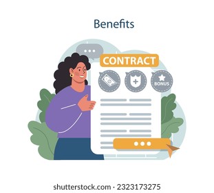 Gerente de recursos humanos. Competencias del agente de recursos humanos y tareas profesionales. Especialista en gestión del personal que ofrece a un empleado recompensa o beneficios financieros. Ilustración vectorial plana