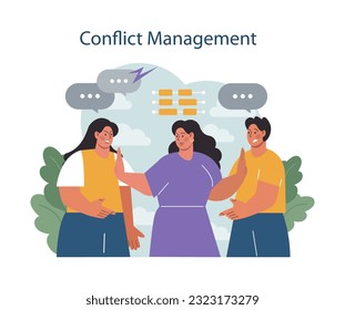Human resources manager. HR agent competencies and professional tasks. Personnel management specialist resolve employees conflicts. Flat vector illustration